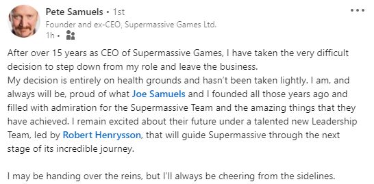 Supermassive Games مغادرة مؤسسي