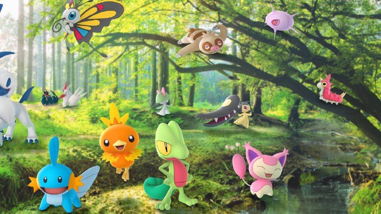 Best mobile games: Pokémon GO. Image shows a selection of Pokémon in the forest.