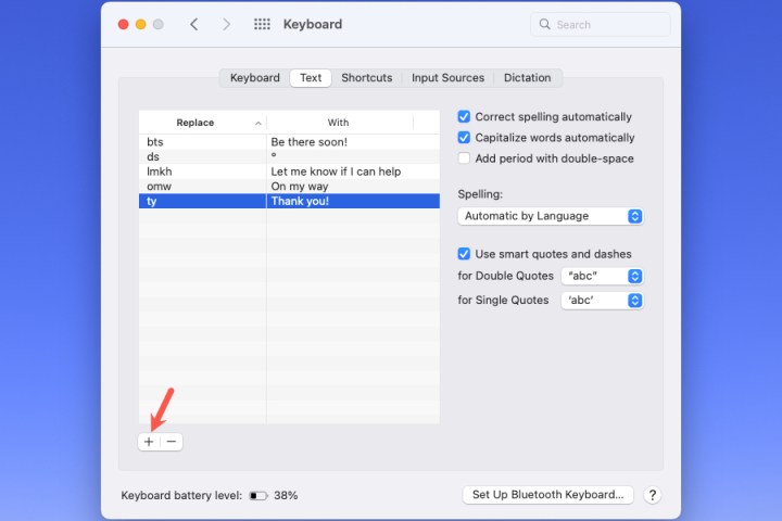 زر علامة الجمع لإضافة بديل للنص.
