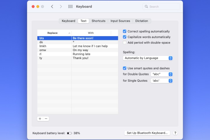 تمت إضافة استبدال النص على نظام Mac.