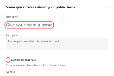 قم بتسمية فريقك في Microsoft Teams.
