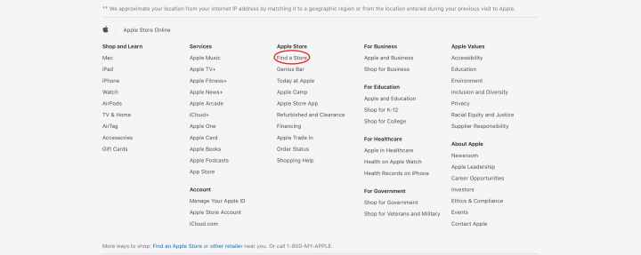 موقع دعم Apple مع خيارات لإرسال رسائل الدعم أو الاتصال بهم.