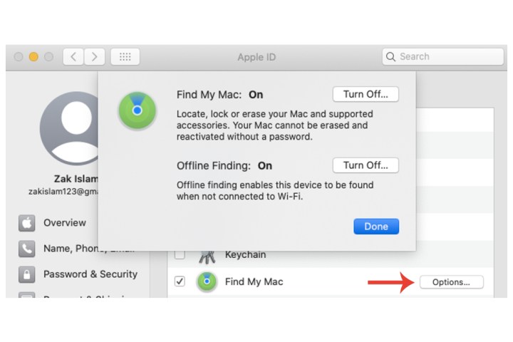 ميزة البحث دون اتصال بالإنترنت لـ Find My Mac على Mac.