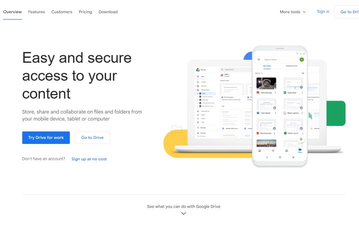 لقطة شاشة لصفحة Google Drive الرئيسية.