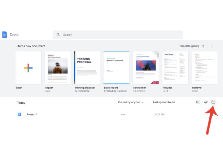 زر فتح منتقي الملفات في مستندات Google.