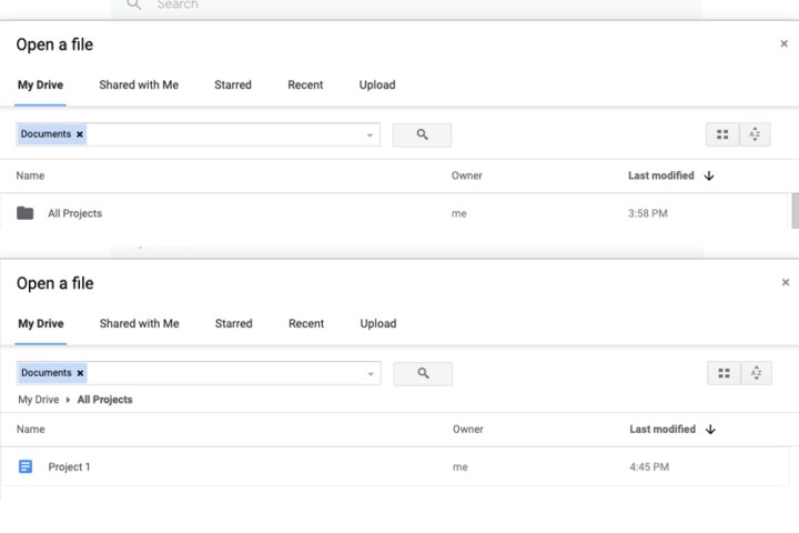 الوصول إلى مجلد داخل محرّر مستندات Google.