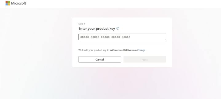 لقطة شاشة لصفحة Microsoft 365 لإدخال رمز التنزيل لـ Office