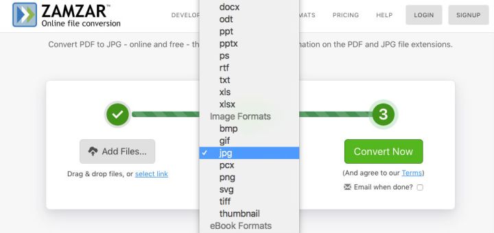 تحديد تنسيق الإخراج على موقع Zamzar.