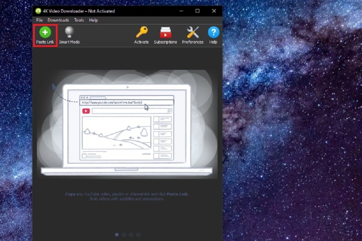 صفحة تنزيل الفيديو 4K Video Downloader.