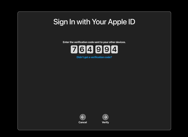 شاشة مصادقة ثنائية في نظام التشغيل MacOS.