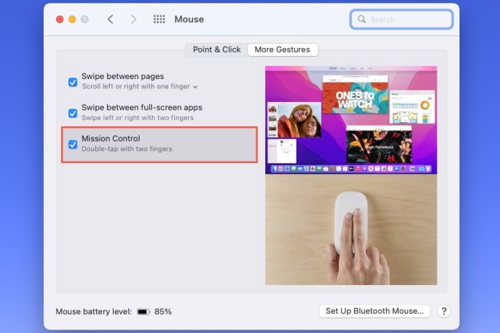 إعداد الماوس للوصول إلى التحكم في المهمة على جهاز Mac.