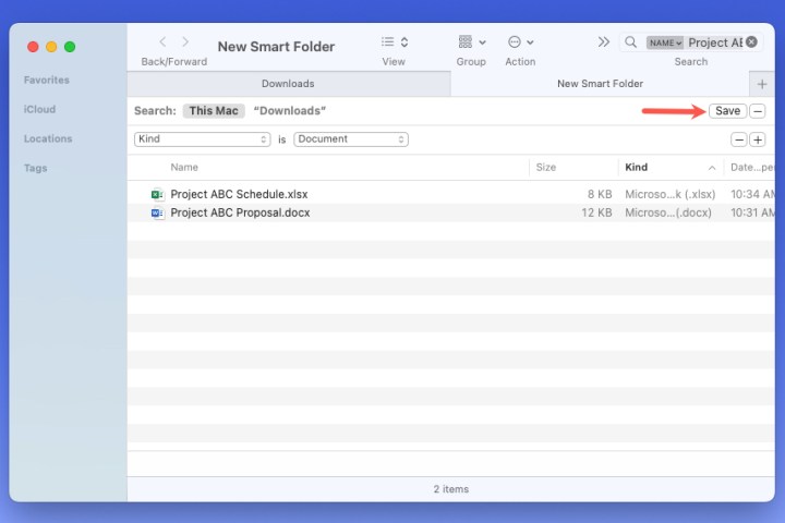 زر حفظ للمجلد الذكي.