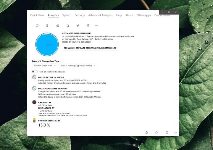 لقطة شاشة لدورات عمر البطارية على نظام التشغيل Windows 11