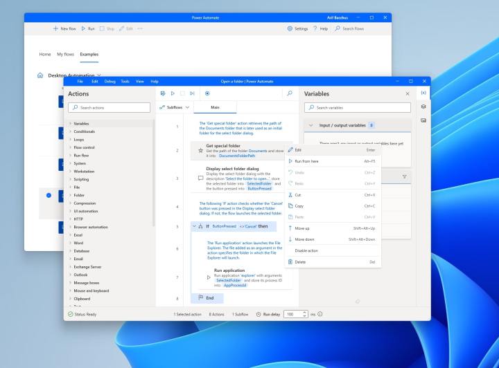 لقطة شاشة لـ Power Automatee ووظيفة التحرير لـ c