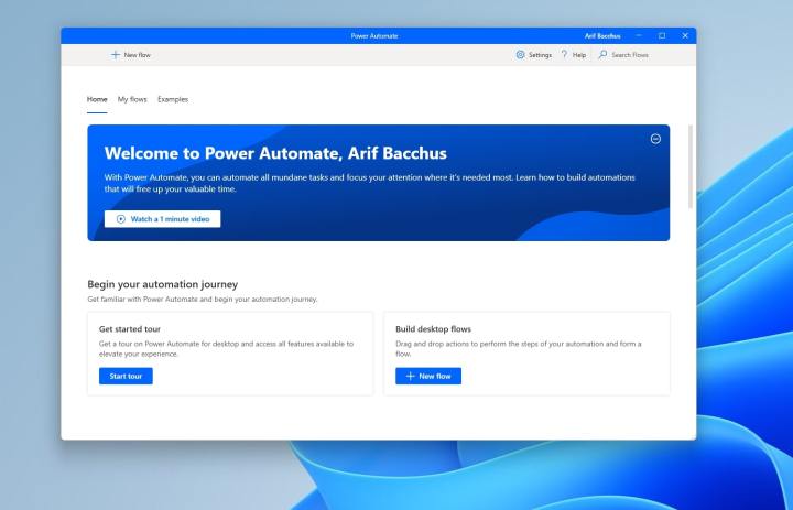 لقطة شاشة لبرنامج Power Automate على نظام التشغيل Windows 11