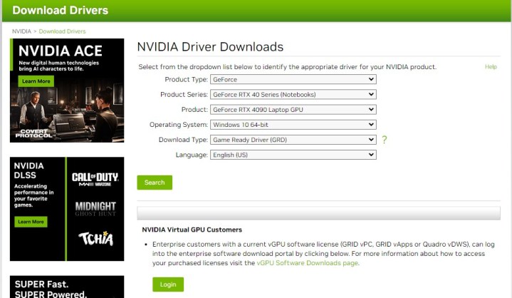 موقع تحميل تعريفات Nvidia.