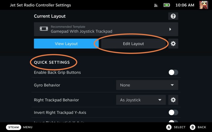 تحرير تخطيط وحدة التحكم في Steam Deck.