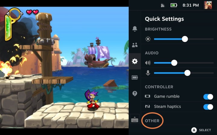 الإعدادات السريعة لمنصة Steam.