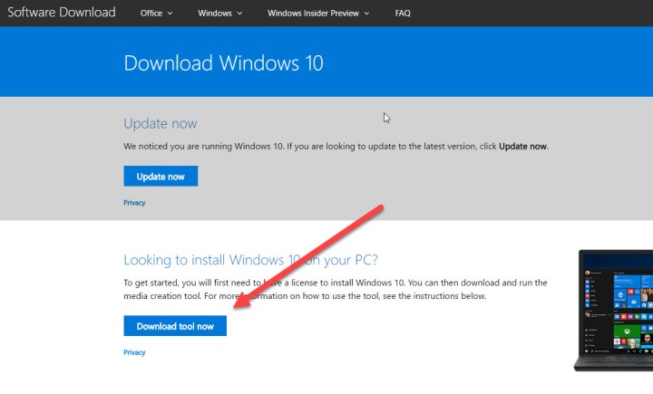 أداة إنشاء الوسائط لنظام التشغيل Windows 10.
