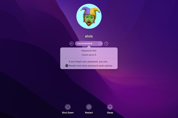 شاشة توضح أن جهاز Mac سيتعرف على أنك نسيت كلمة مرور تسجيل الدخول الخاصة بك.