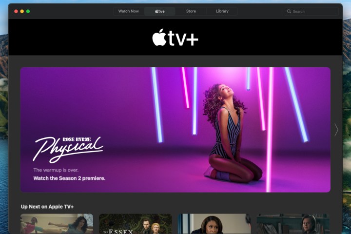الصفحة الرئيسية لـ Apple TV+ مع العرض الفعلي.