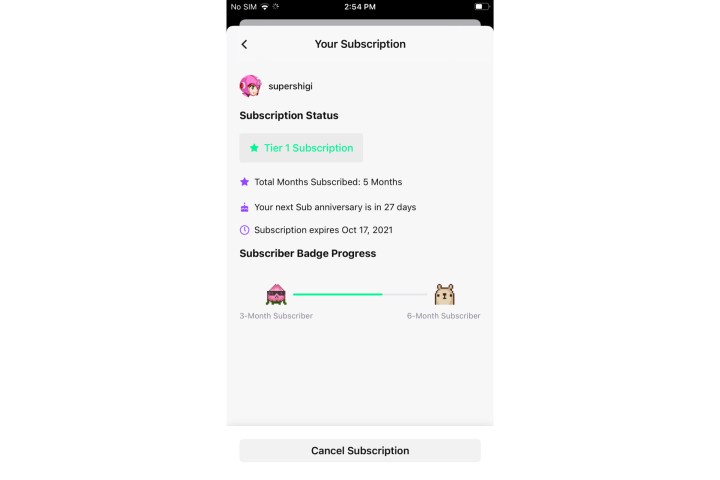 خيار إلغاء اشتراك Twitch في نظام iOS.