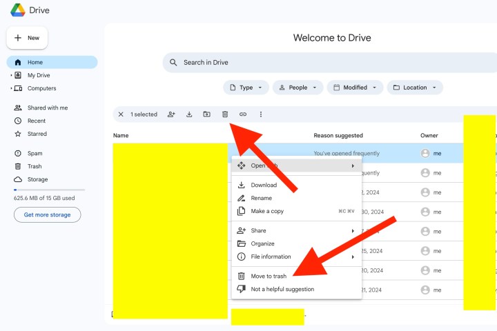 انتقل إلى خيارات سلة المهملات في Google Drive.