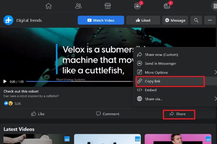 صفحة فيديو لفيديو على الفيسبوك.