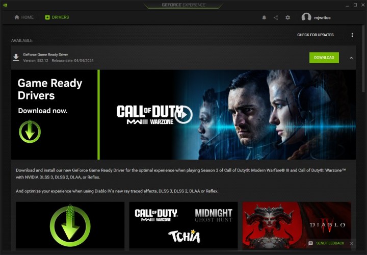 ميزة تحديث برنامج التشغيل Nvidia GeForce Experience،