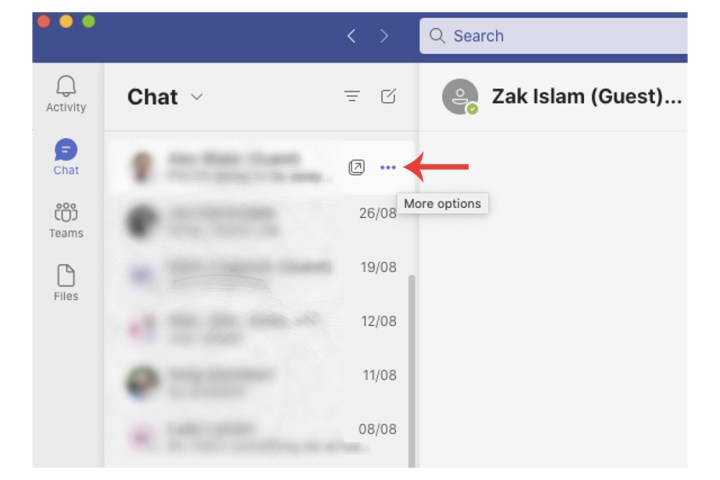 إعداد المزيد من الخيارات في Microsoft Teams للمحادثات.