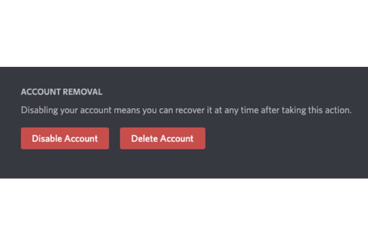 زر حذف الحساب في Discord.