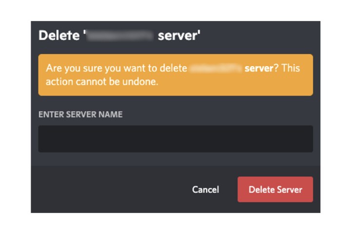 تأكيد حذف سيرفر الديسكورد من خلال إدخال اسم السيرفر.
