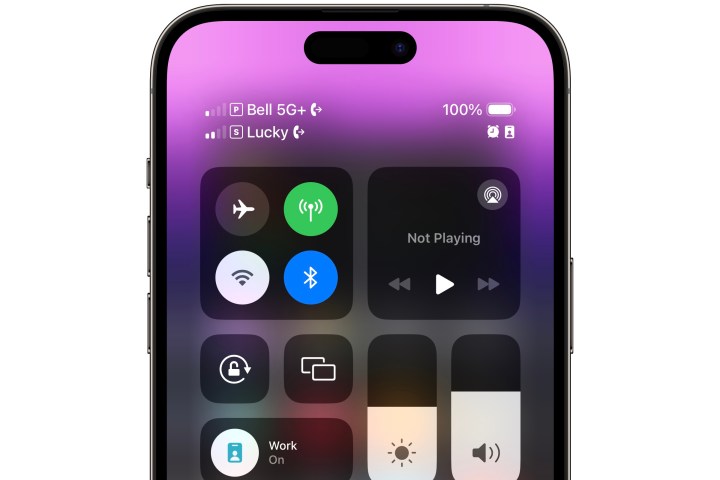 أيقونات حالة إعادة توجيه المكالمات في مركز التحكم في iPhone.