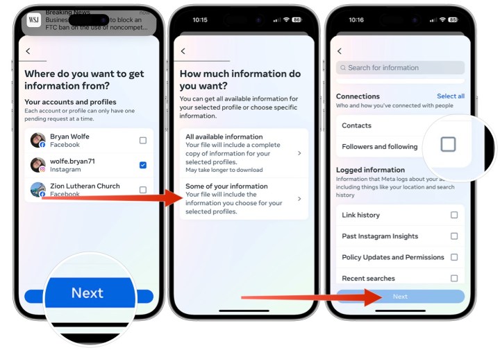 لقطة شاشة توضح خطوة تنزيل تقرير متابعي Instagram.