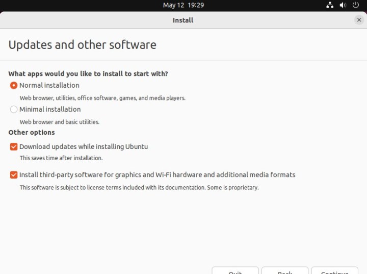 خيارات تثبيت أوبونتو.