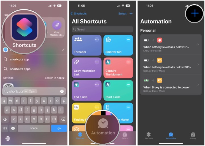 افتح تطبيق Shortcuts، وحدد علامة التبويب Automations، وقم بإنشاء أتمتة جديدة.