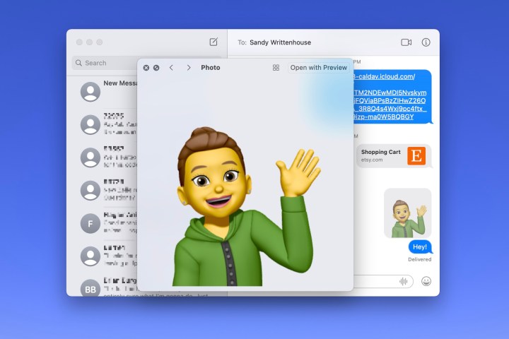 Memoji في وضع العرض الكامل في الرسائل على الـ Mac.