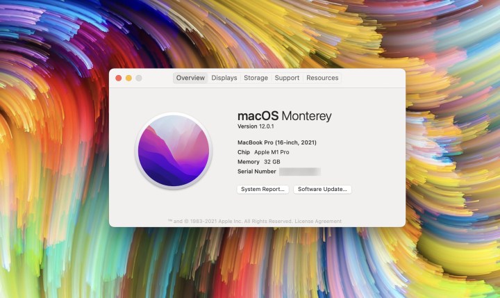 معلومات نظرة عامة على النظام في نظام التشغيل Mac OS.