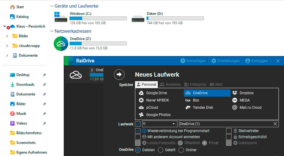 تحتوي أداة Raidrive على Cloudspeichrn مثل Dropbox وGoogle Drive وOnedrive على Windows-Rechner echte Laufwerksbuchstaben zu.