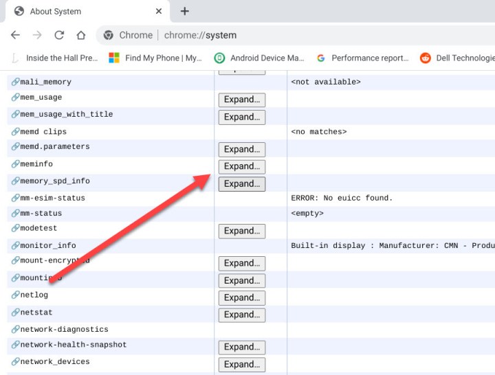 انتقل إلى meminfo في نظام التشغيل Chrome.