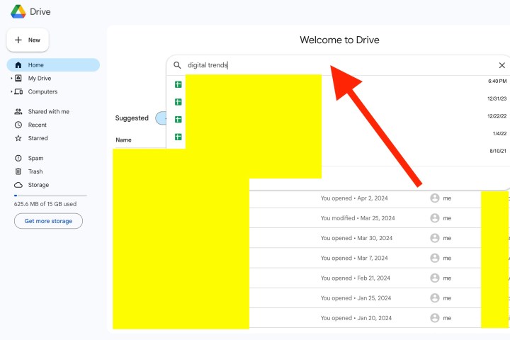 شريط البحث الرئيسي في Google Drive.