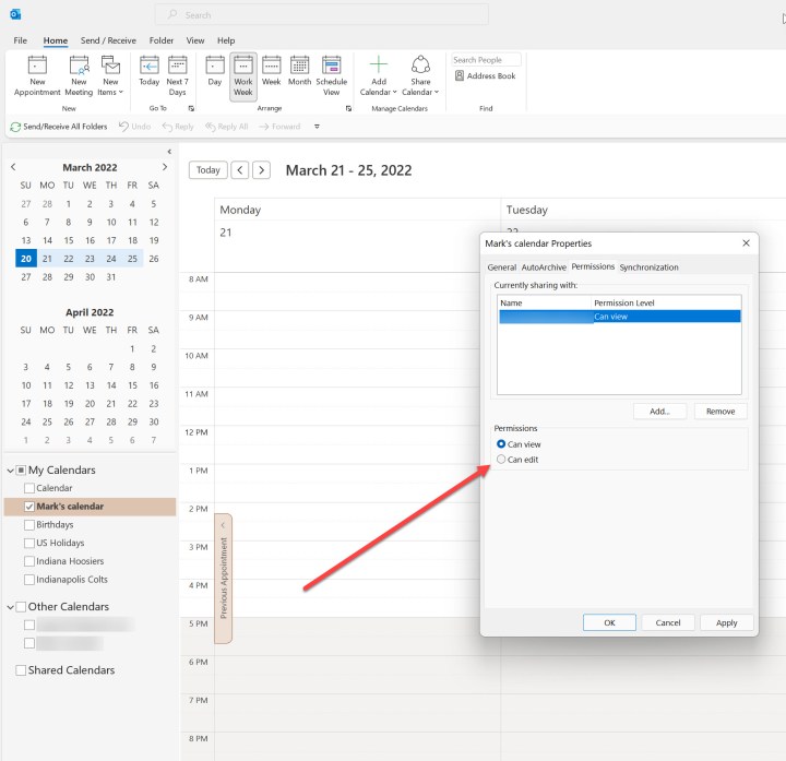 تحديد أذونات المستخدم في Microsoft Outlook.