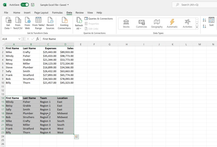 اختيار جهاز لوحي في Microsoft Excel.