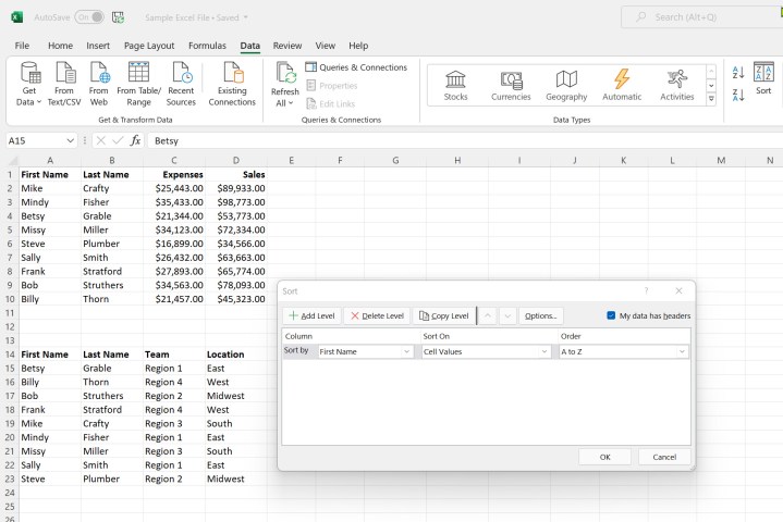 تحديد جدول واستخدام الزر