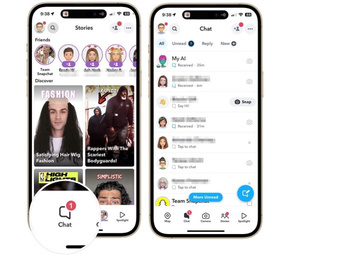 لقطة شاشة توضح المكان الذي يمكنك الذهاب إليه للعثور على المحادثات في Snapchat.