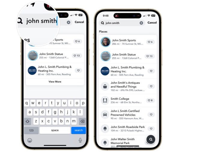 لقطة شاشة توضح كيفية البحث عن شخص ما على Snapchat.