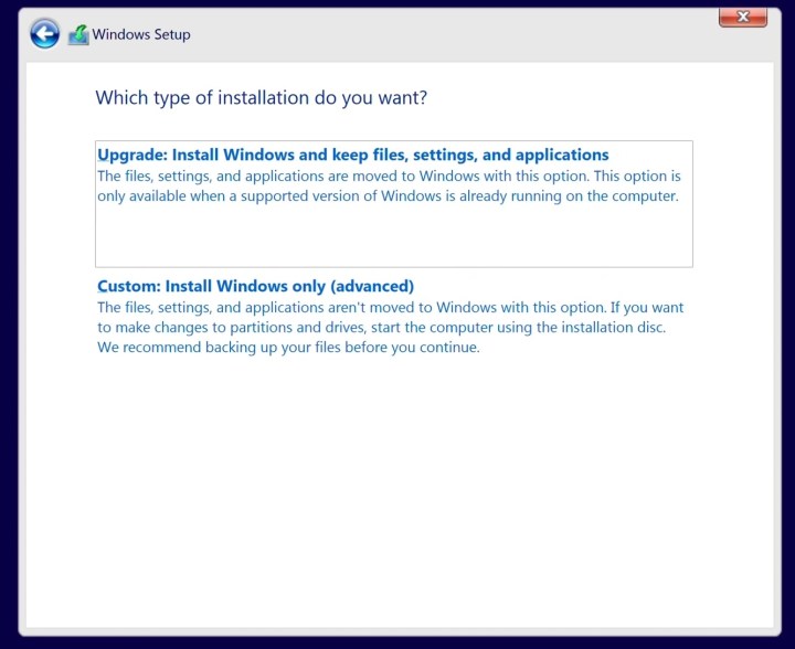شاشة تثبيت ويندوز 10.