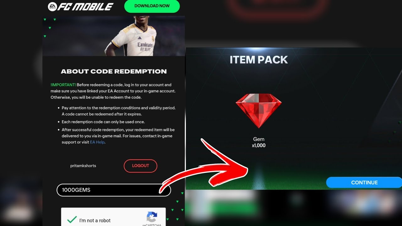 HOW TO COLLECT 1000 GEMS IN FC MOBILE || FC MOBILE GEMS REDEEM CODE || FC MOBILE REDEEM CODE