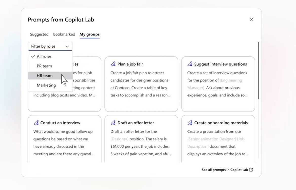 المطالبات المشتركة لـ Microsoft Copilot Copilot Lab