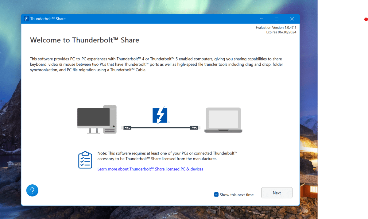 Thunderbolt Share الشاشة الأولية